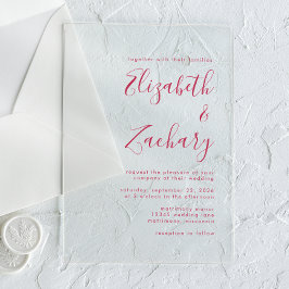 Moderne Minimal Magenta Script Hochzeit Acryleinladungen