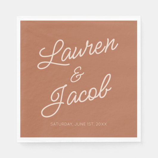 Moderne Minimal Minimalistisch Brown Boho Hochzeit Serviette (Vorderseite)
