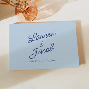 Moderne Minimal Minimalistische Blaue Hochzeit Gästebuch