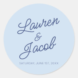 Moderne Minimal Minimalistische Blaue Hochzeit Runder Aufkleber