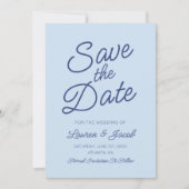 Moderne Minimal Minimalistische Blaue Hochzeit Save The Date (Vorderseite)