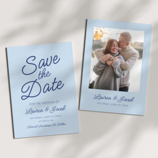 Moderne Minimal Minimalistische Blaue Hochzeit Save The Date