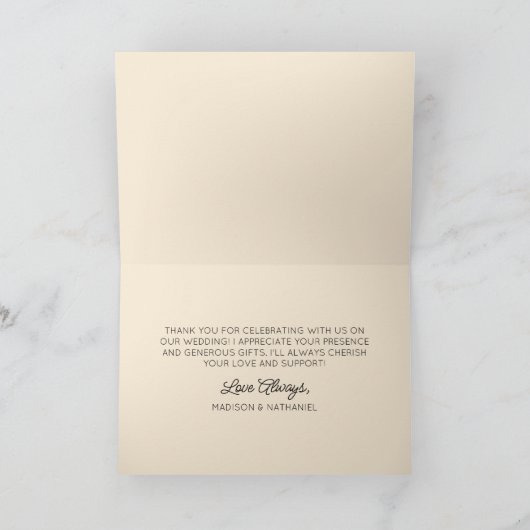 Moderne Minimal Minimalistische Champagnerhochzeit Dankeskarte (Innenseite)