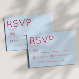 Moderne Minimal Minimalistische Rote Blaue Hochzei RSVP Karte