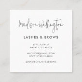 Moderne Minimal Mint Green Script Lashes Quadratische Visitenkarte (Rückseite)