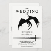 Moderne Minimal mittelalterliche Drache Hochzeit E Einladung (Vorne/Hinten)