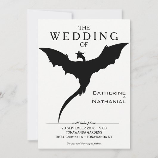 Moderne Minimal mittelalterliche Drache Hochzeit E Einladung (Vorderseite)