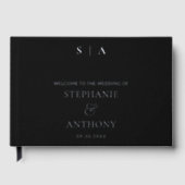 Moderne Minimal-Monogram Black and Silver Wedding Gästebuch (Vorderseite)
