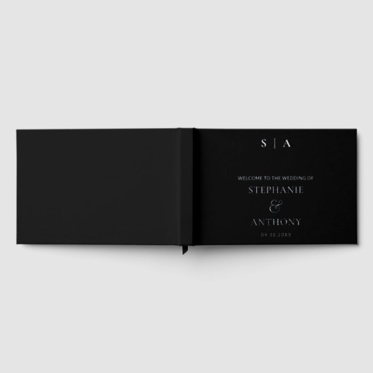 Moderne Minimal-Monogram Black and Silver Wedding Gästebuch (Voll)