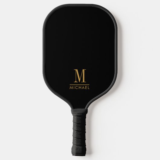 Moderne Minimal Monogram Gold Name Custom Black Pickleball Schläger (Rückseite)