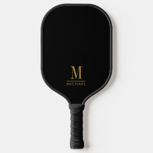 Moderne Minimal Monogram Gold Name Custom Black Pickleball Schläger