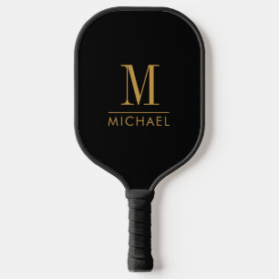 Moderne Minimal Monogram Gold Name Custom Black Pickleball Schläger