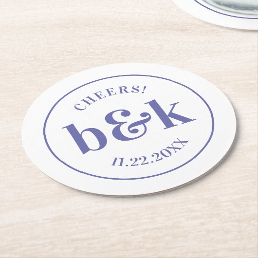 Moderne Minimal Monogram Initials Lila Wedding Runder Pappuntersetzer (Angewinkelt)