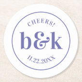 Moderne Minimal Monogram Initials Lila Wedding Runder Pappuntersetzer (Vorderseite)