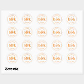 Moderne Minimal Monogram Initials Orange Wedding C Runder Aufkleber (Blatt)
