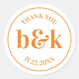 Moderne Minimal Monogram Initials Orange Wedding C Runder Aufkleber