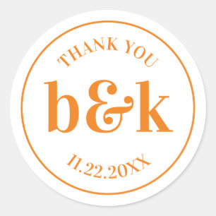 Moderne Minimal Monogram Initials Orange Wedding C Runder Aufkleber