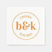 Moderne Minimal Monogram Initials Orange Wedding Serviette (Vorderseite)