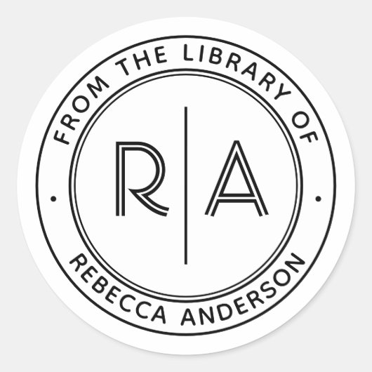 Moderne Minimal Monogram The Library of Buchzeiche Runder Aufkleber (Vorderseite)