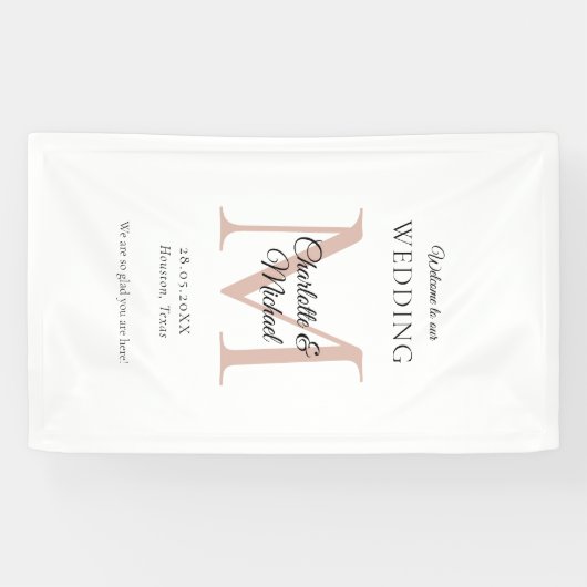 Moderne Minimal Monogram Wedding Willkommen Banner (Horizontal)