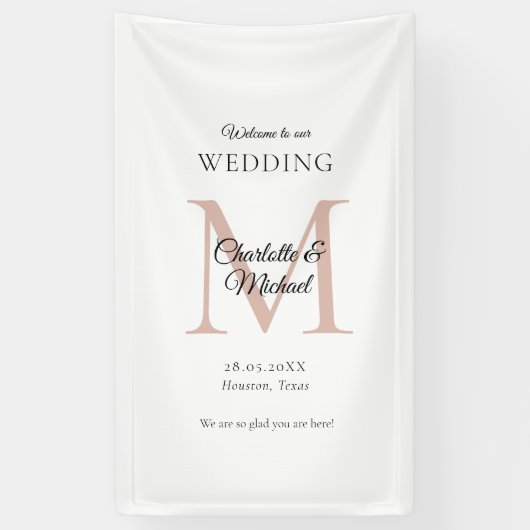 Moderne Minimal Monogram Wedding Willkommen Banner (Vertikal)