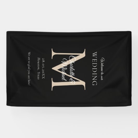 Moderne Minimal Monogram Wedding Willkommen Banner (Horizontal)