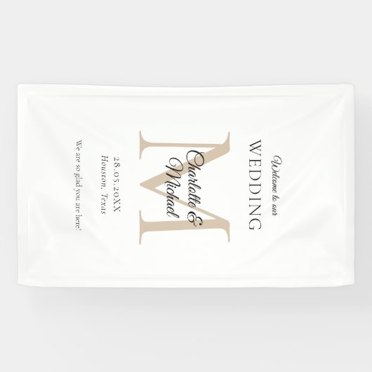 Moderne Minimal Monogram Wedding Willkommen Banner (Horizontal)