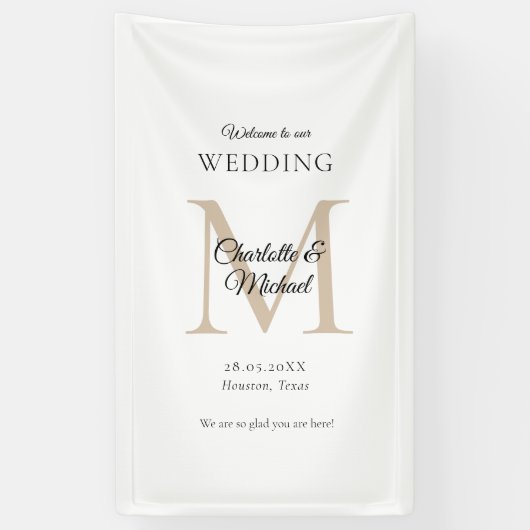 Moderne Minimal Monogram Wedding Willkommen Banner (Vertikal)