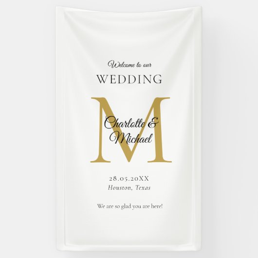 Moderne Minimal Monogram Wedding Willkommen Banner (Vertikal)