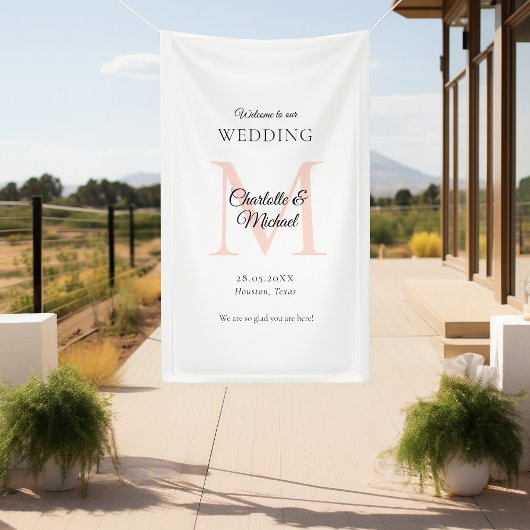 Moderne Minimal Monogram Wedding Willkommen Banner