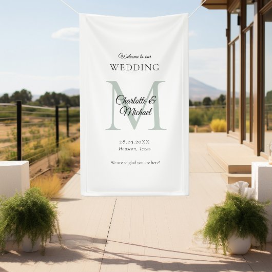 Moderne Minimal Monogram Wedding Willkommen Banner