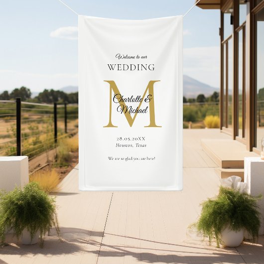 Moderne Minimal Monogram Wedding Willkommen Banner