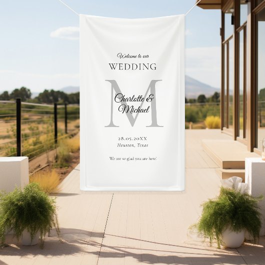 Moderne Minimal Monogram Wedding Willkommen Banner