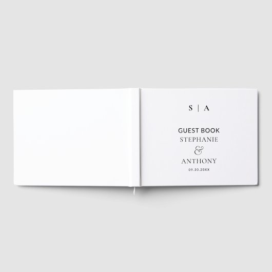 Moderne Minimal-Monogram-White-Foil-Hochzeit Gästebuch (Voll)