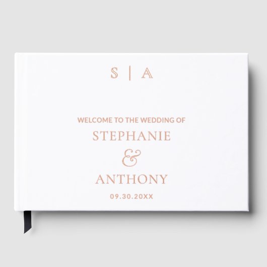 Moderne Minimal-Monogram-White-Foil-Hochzeit Gästebuch (Vorderseite)