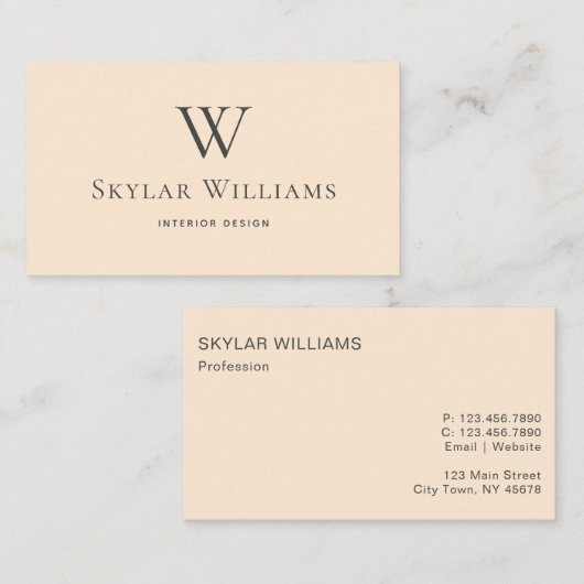 Moderne Minimal-Monogramm-Beige Visitenkarte (Vorne/Hinten)