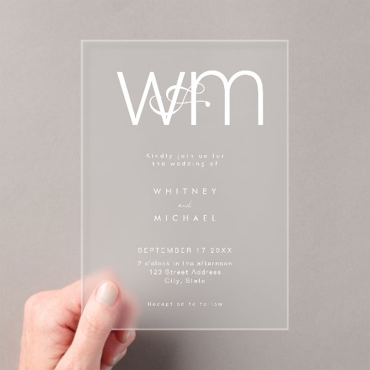 Moderne Minimal-Monogramm-Hochzeit Acryleinladungen (Insitu (Handheld))
