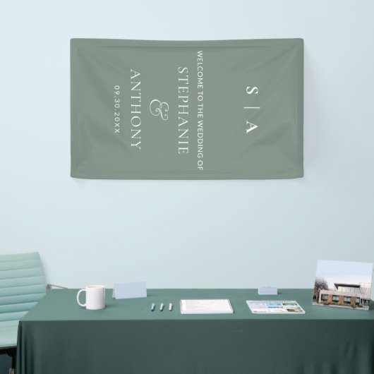 Moderne Minimal-Monogramm-Sage und Weiße Hochzeit Banner (Messeveranstaltung)