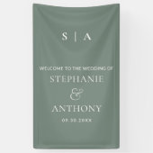 Moderne Minimal-Monogramm-Sage und Weiße Hochzeit Banner (Vertikal)