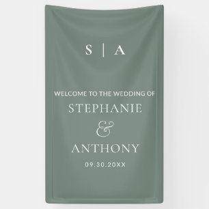 Moderne Minimal-Monogramm-Sage und Weiße Hochzeit Banner