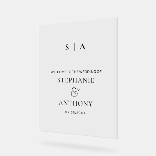 Moderne Minimal-Monogramm-Schwarz-Weiß-Hochzeit Acrylschild (Winkel)