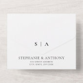 Moderne Minimal-Monogramm-Schwarz-Weiß-Hochzeit All In One Einladung (Rückseite)