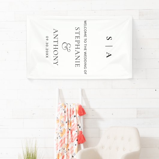 Moderne Minimal-Monogramm-Schwarz-Weiß-Hochzeit Banner (Insitu)
