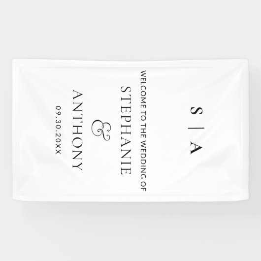 Moderne Minimal-Monogramm-Schwarz-Weiß-Hochzeit Banner (Horizontal)