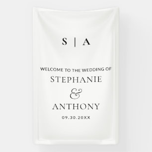 Moderne Minimal-Monogramm-Schwarz-Weiß-Hochzeit Banner