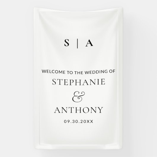 Moderne Minimal-Monogramm-Schwarz-Weiß-Hochzeit Banner (Vertikal)