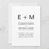 Moderne Minimal-Monogramm-Schwarz-Weiß-Hochzeit Einladung (Vorderseite)