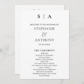 Moderne Minimal-Monogramm-Schwarz-Weiß-Hochzeit Programm (Vorne/Hinten)