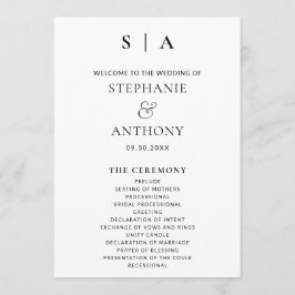 Moderne Minimal-Monogramm-Schwarz-Weiß-Hochzeit Programm