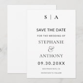 Moderne Minimal-Monogramm-Schwarz-Weiß-Hochzeit Save The Date (Vorne/Hinten)